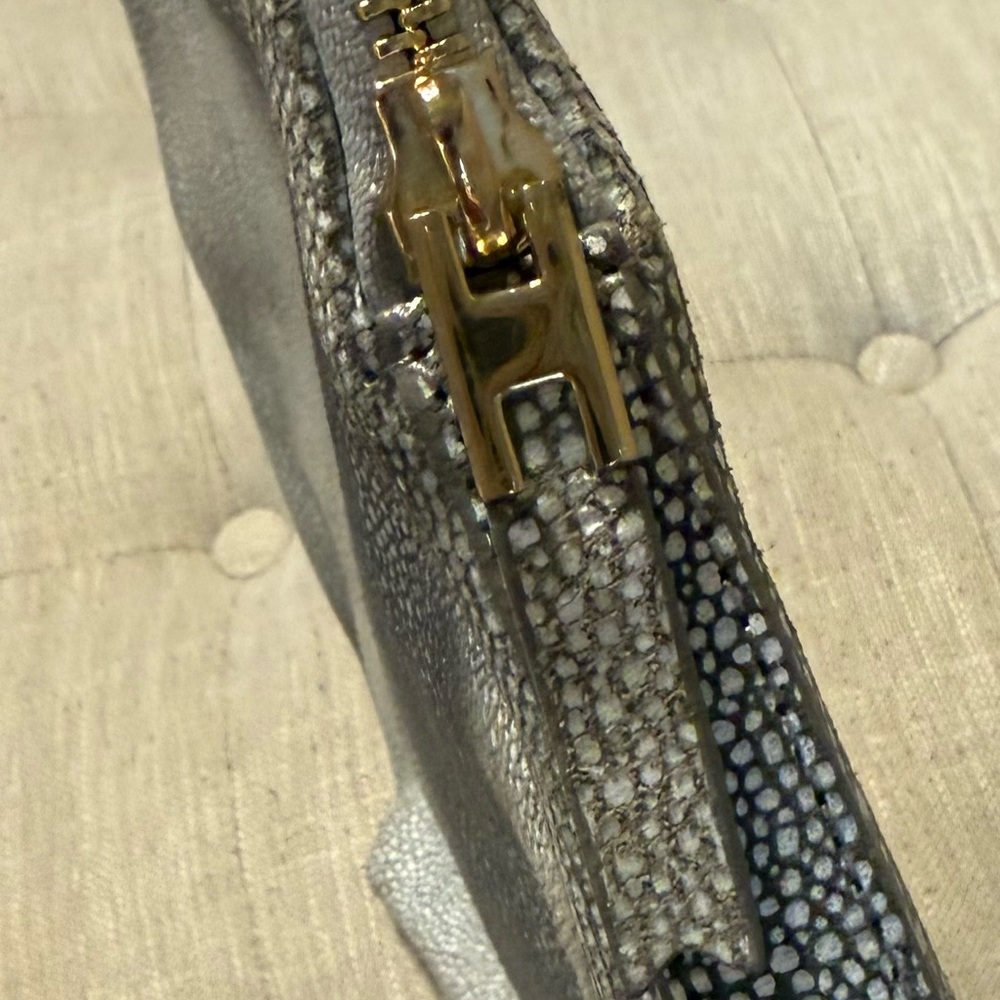 India Hicks The Insider Gray Print Stingray Leather Pouch Clutch Bag - Picture 7 of 10